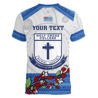 personalised-fiji-holy-cross-college-women-v-neck-t-shirt-happy-50th-anniversary-fijian-tagimoucia-tapa-pattern
