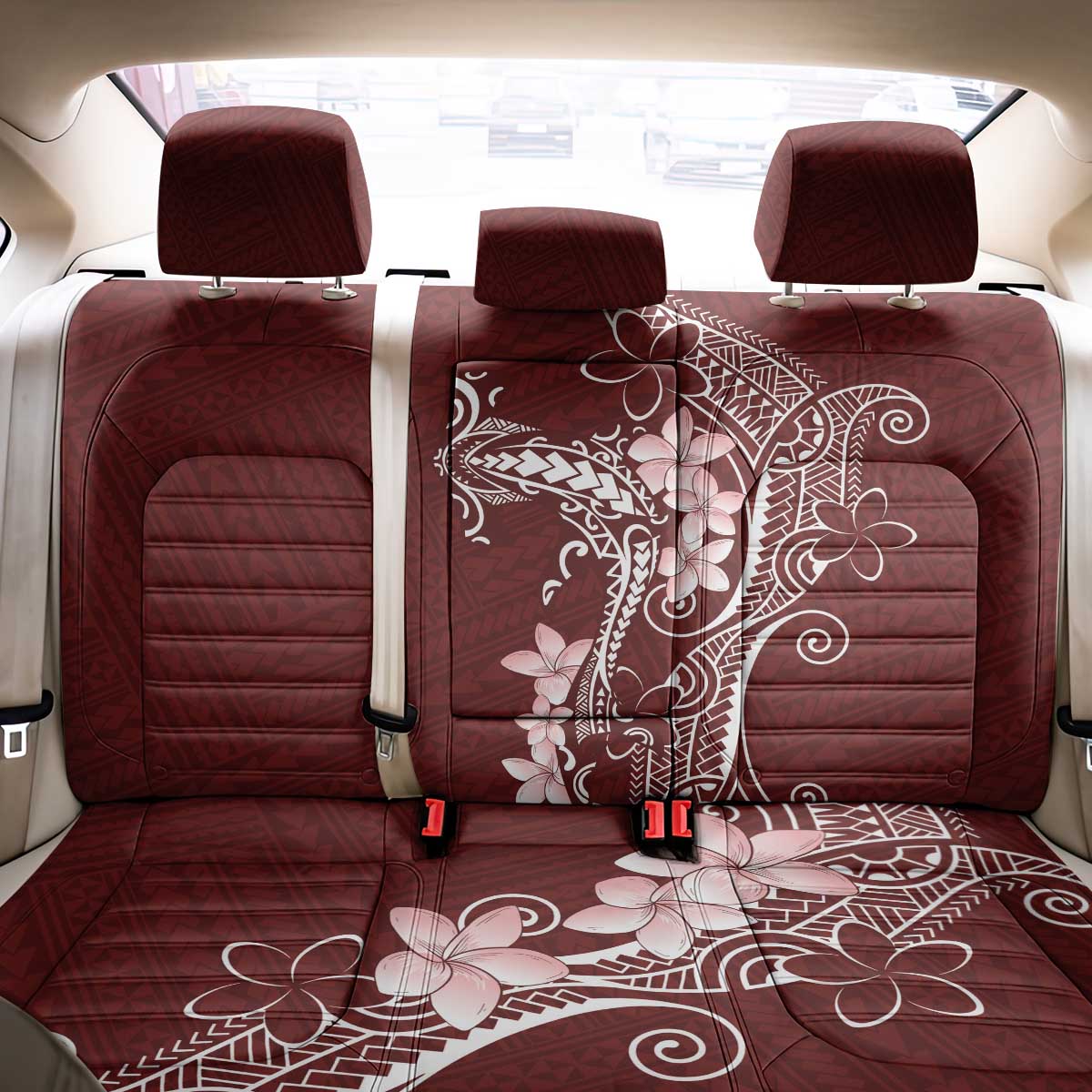 Oxblood Hawaii Back Car Seat Cover Hammerhead Shark Tattoo Curve Polynesian - Polynesian Pride