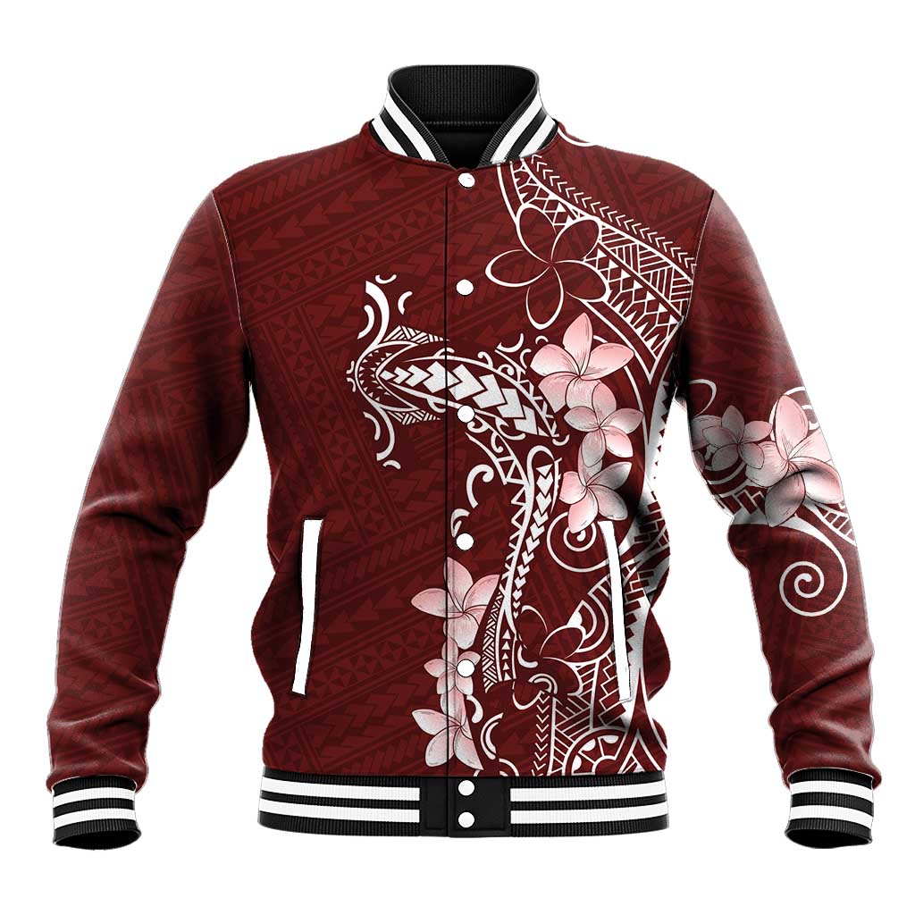 Oxblood Hawaii Baseball Jacket Hammerhead Shark Tattoo Curve Polynesian - Polynesian Pride