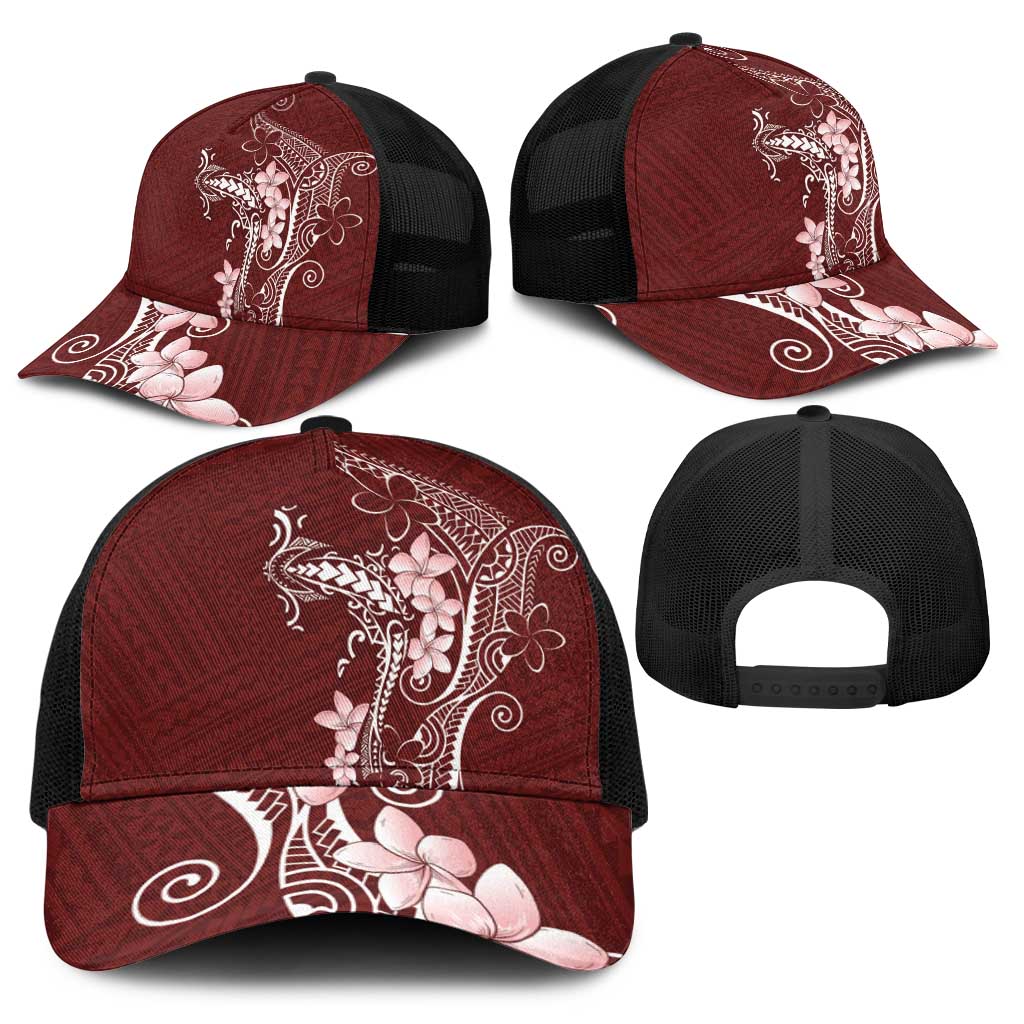 Oxblood Hawaii Baseball Net Cap Hammerhead Shark Tattoo Curve Polynesian - Polynesian Pride