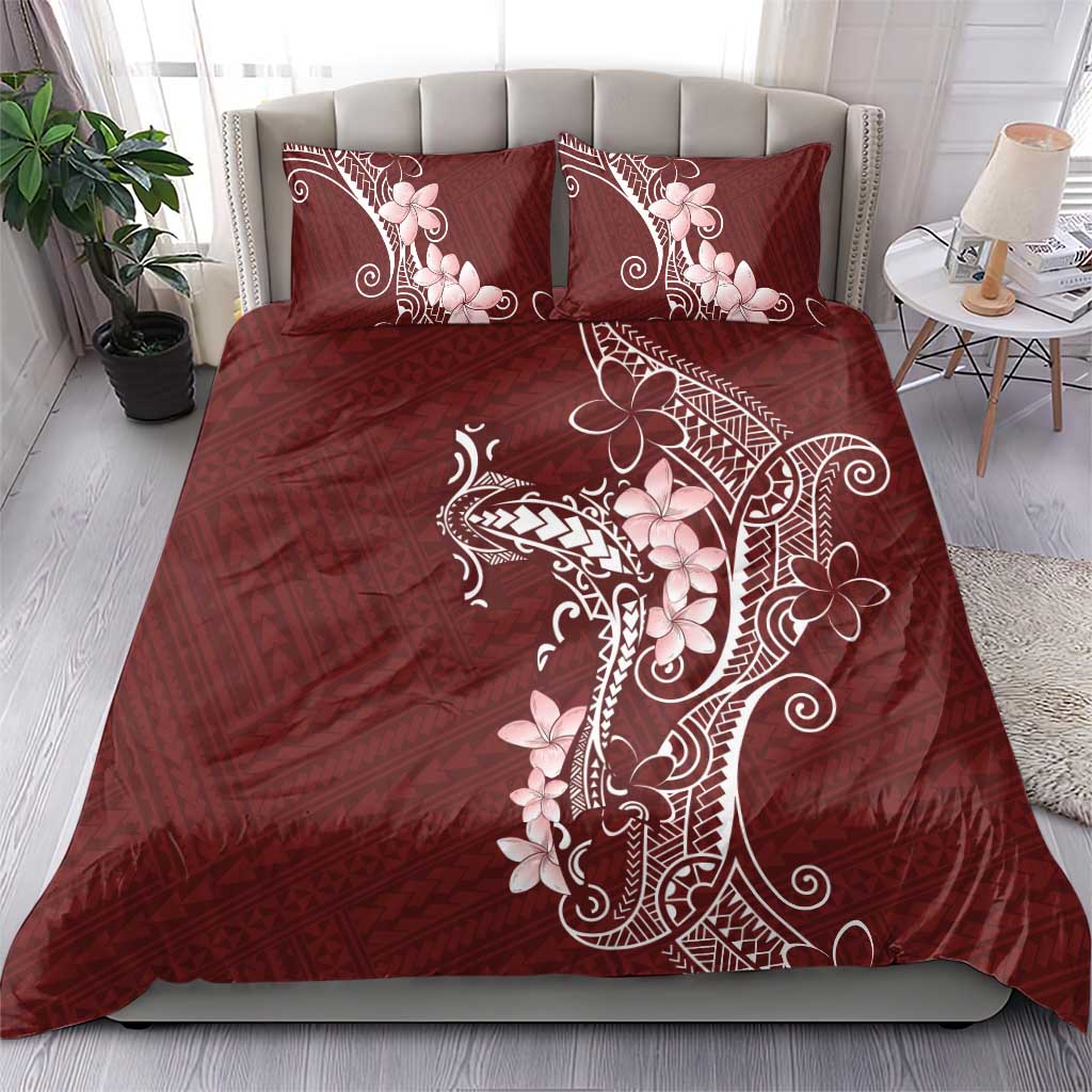 Oxblood Hawaii Bedding Set Hammerhead Shark Tattoo Curve Polynesian - Polynesian Pride