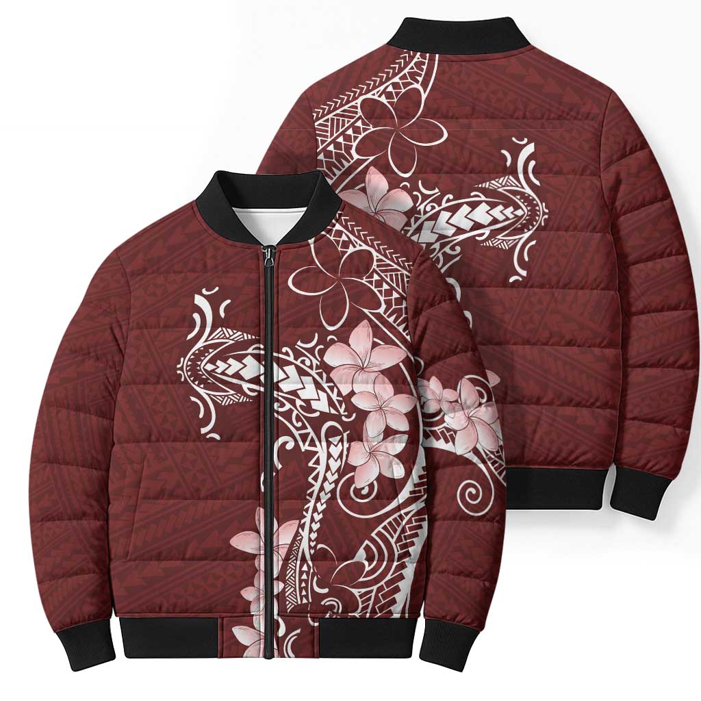 Oxblood Hawaii Bomber Puffer Jacket Hammerhead Shark Tattoo Curve Polynesian - Polynesian Pride