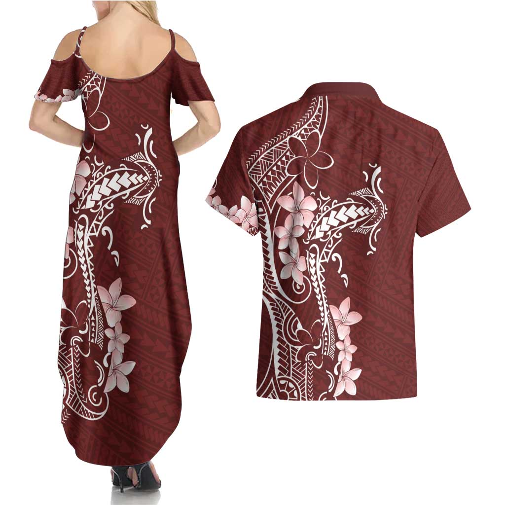 Oxblood Hawaii Couples Matching Summer Maxi Dress and Hawaiian Shirt Hammerhead Shark Tattoo Curve Polynesian - Polynesian Pride