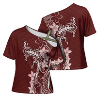 Oxblood Hawaii Cross Shoulder Shirt Hammerhead Shark Tattoo Curve Polynesian - Polynesian Pride