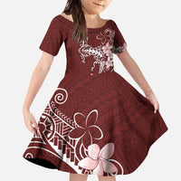 Oxblood Hawaii Family Matching Off The Shoulder Long Sleeve Dress and Hawaiian Shirt Hammerhead Shark Tattoo Curve Polynesian - Polynesian Pride