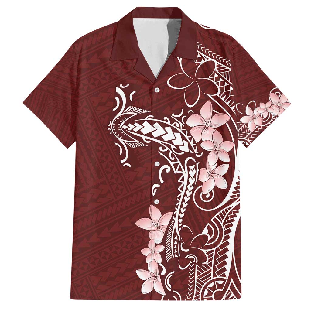 Oxblood Hawaii Family Matching Off Shoulder Maxi Dress and Hawaiian Shirt Hammerhead Shark Tattoo Curve Polynesian - Polynesian Pride
