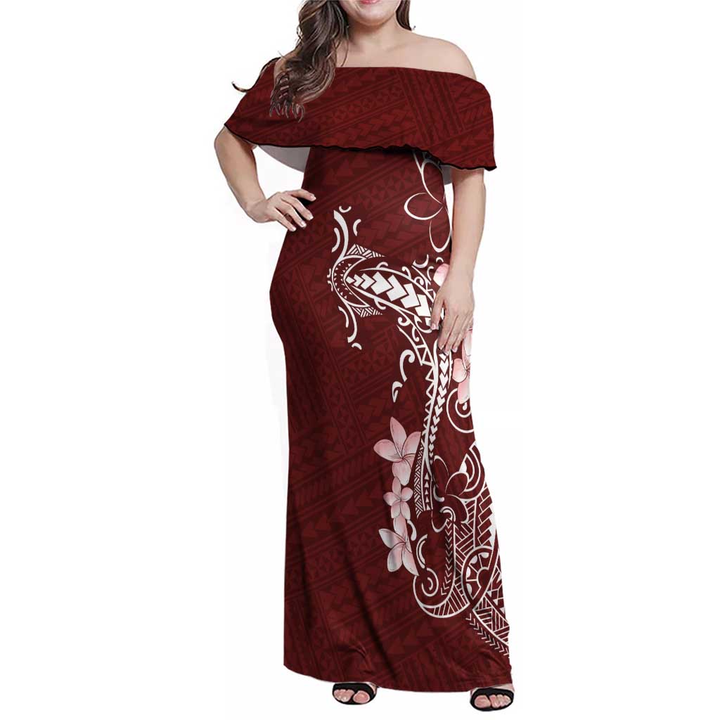 Oxblood Hawaii Family Matching Off Shoulder Maxi Dress and Hawaiian Shirt Hammerhead Shark Tattoo Curve Polynesian - Polynesian Pride