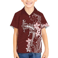 Oxblood Hawaii Family Matching Off Shoulder Short Dress and Hawaiian Shirt Hammerhead Shark Tattoo Curve Polynesian - Polynesian Pride