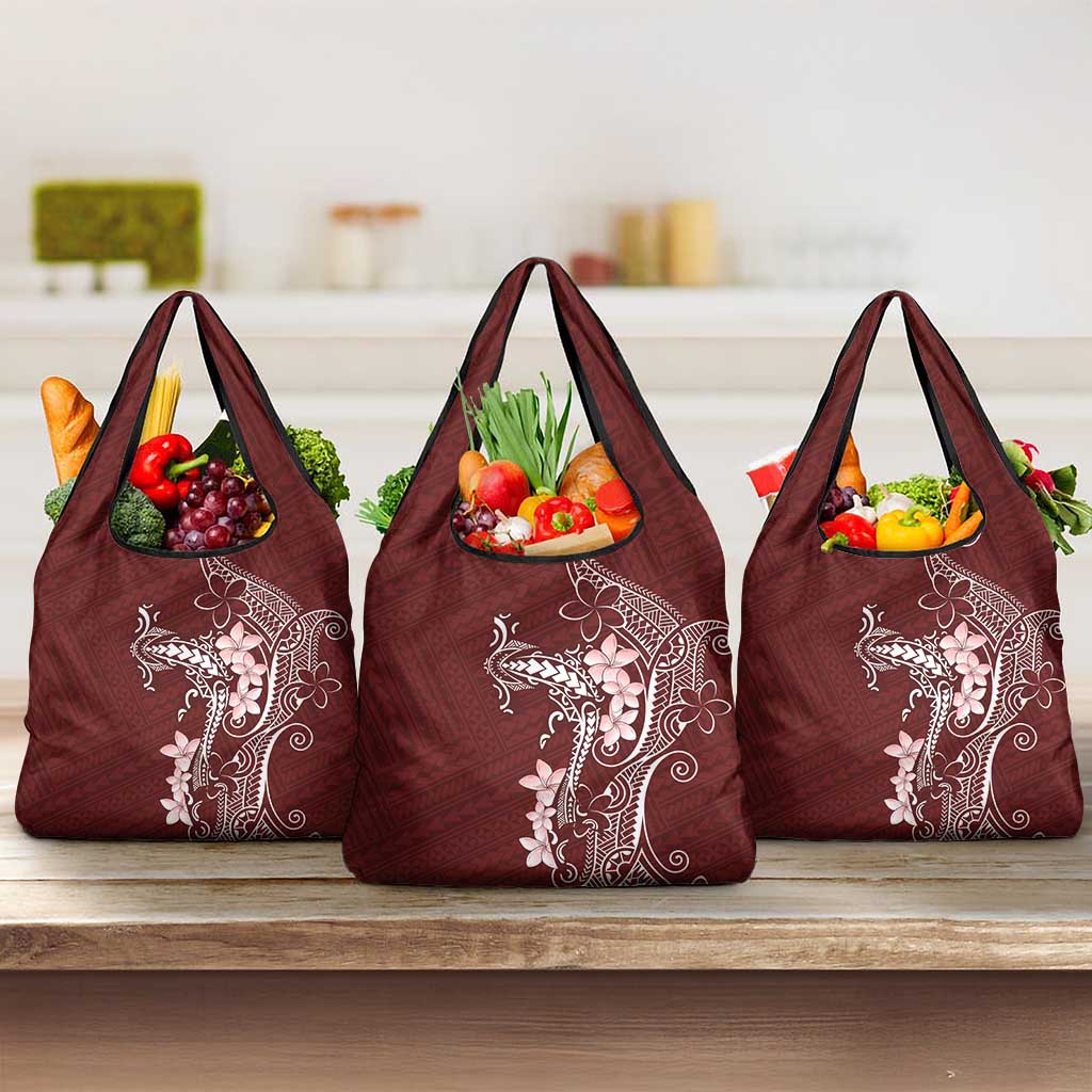 Oxblood Hawaii Grocery Bag Hammerhead Shark Tattoo Curve Polynesian - Polynesian Pride