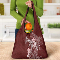 Oxblood Hawaii Grocery Bag Hammerhead Shark Tattoo Curve Polynesian - Polynesian Pride