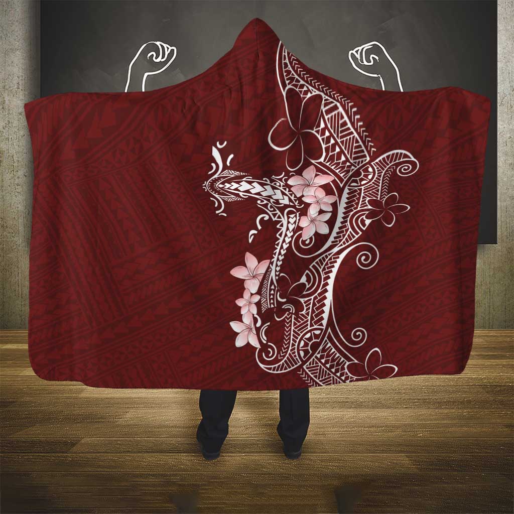 Oxblood Hawaii Hooded Blanket Hammerhead Shark Tattoo Curve Polynesian - Polynesian Pride
