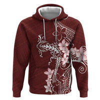 Oxblood Hawaii Hoodie Hammerhead Shark Tattoo Curve Polynesian - Polynesian Pride