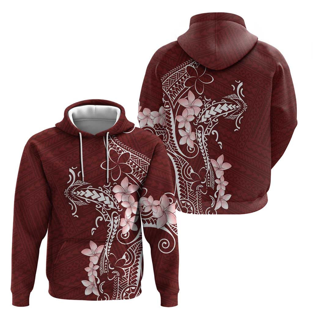 Oxblood Hawaii Hoodie Hammerhead Shark Tattoo Curve Polynesian - Polynesian Pride