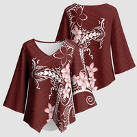 Oxblood Hawaii Kimono Sleeve Blouse Hammerhead Shark Tattoo Curve Polynesian - Polynesian Pride