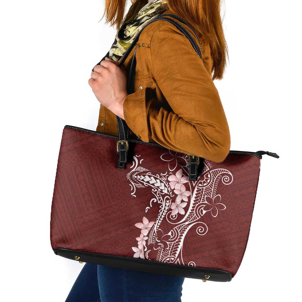 Oxblood Hawaii Leather Tote Bag Hammerhead Shark Tattoo Curve Polynesian - Polynesian Pride