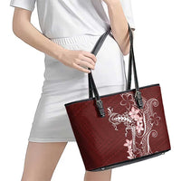 Oxblood Hawaii Leather Tote Bag Hammerhead Shark Tattoo Curve Polynesian - Polynesian Pride