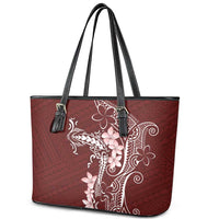 Oxblood Hawaii Leather Tote Bag Hammerhead Shark Tattoo Curve Polynesian - Polynesian Pride