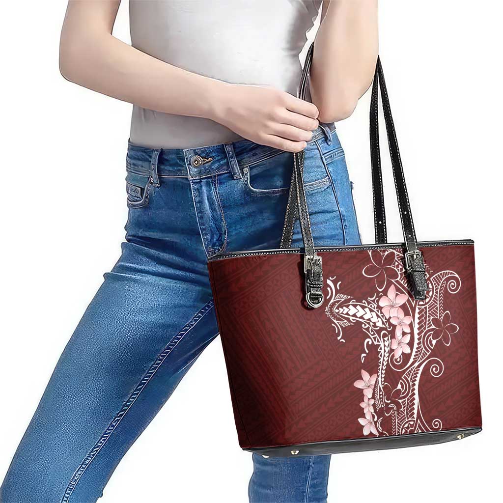 Oxblood Hawaii Leather Tote Bag Hammerhead Shark Tattoo Curve Polynesian - Polynesian Pride