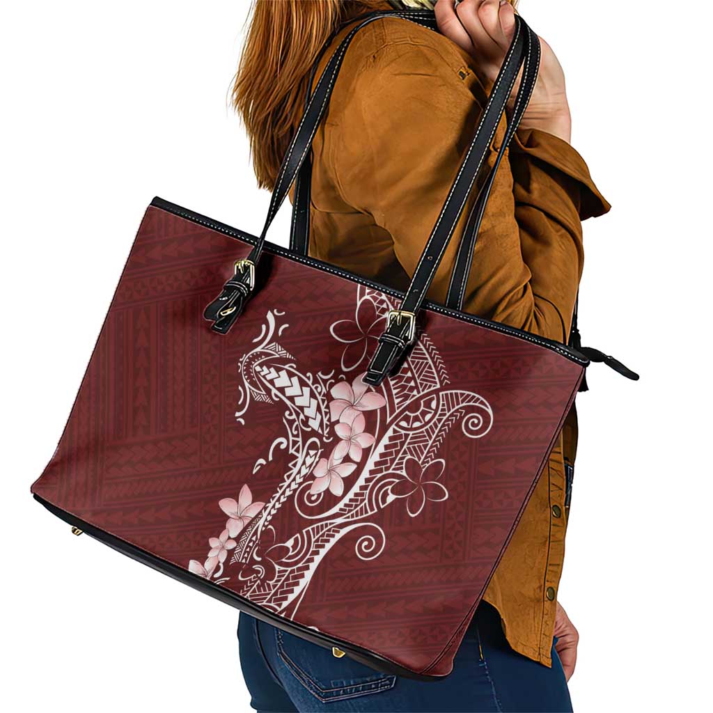 Oxblood Hawaii Leather Tote Bag Hammerhead Shark Tattoo Curve Polynesian - Polynesian Pride