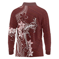 Oxblood Hawaii Long Sleeve Polo Shirt Hammerhead Shark Tattoo Curve Polynesian - Polynesian Pride