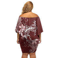 Oxblood Hawaii Off Shoulder Short Dress Hammerhead Shark Tattoo Curve Polynesian - Polynesian Pride