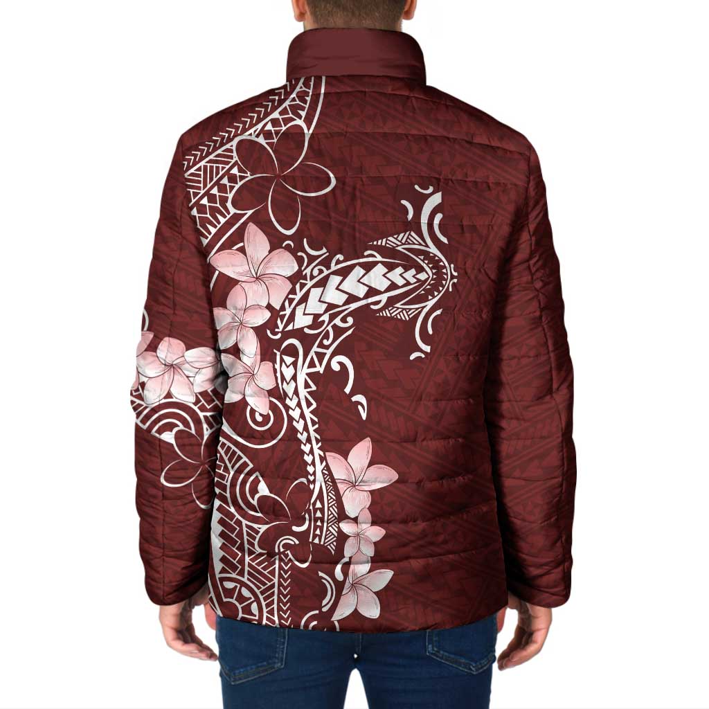 Oxblood Hawaii Padded Jacket Hammerhead Shark Tattoo Curve Polynesian - Polynesian Pride