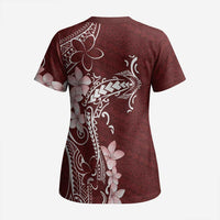 Oxblood Hawaii Scrub Top Hammerhead Shark Tattoo Curve Polynesian - Polynesian Pride