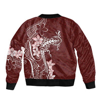 Oxblood Hawaii Sleeve Zip Bomber Jacket Hammerhead Shark Tattoo Curve Polynesian - Polynesian Pride