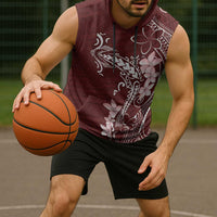 Oxblood Hawaii Sleeveless Hoodie Hammerhead Shark Tattoo Curve Polynesian - Polynesian Pride