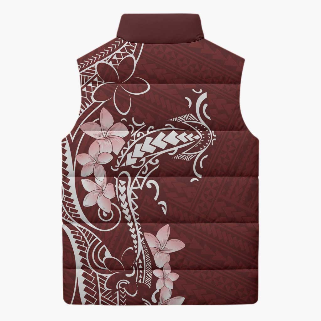 Oxblood Hawaii Sleeveless Puffer Jacket Hammerhead Shark Tattoo Curve Polynesian - Polynesian Pride