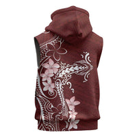 Oxblood Hawaii Sleeveless Zip Hoodie Hammerhead Shark Tattoo Curve Polynesian - Polynesian Pride