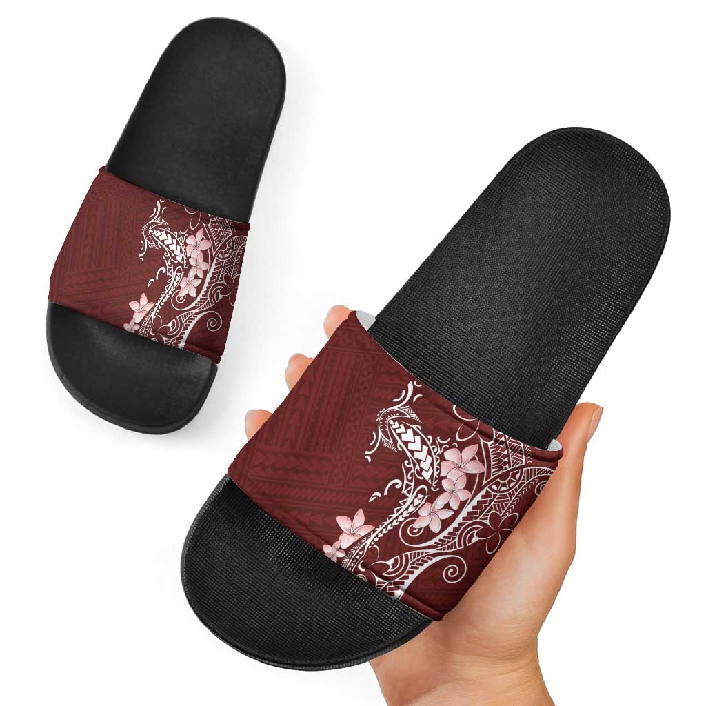 Oxblood Hawaii Slide Sandals Hammerhead Shark Tattoo Curve Polynesian - Polynesian Pride