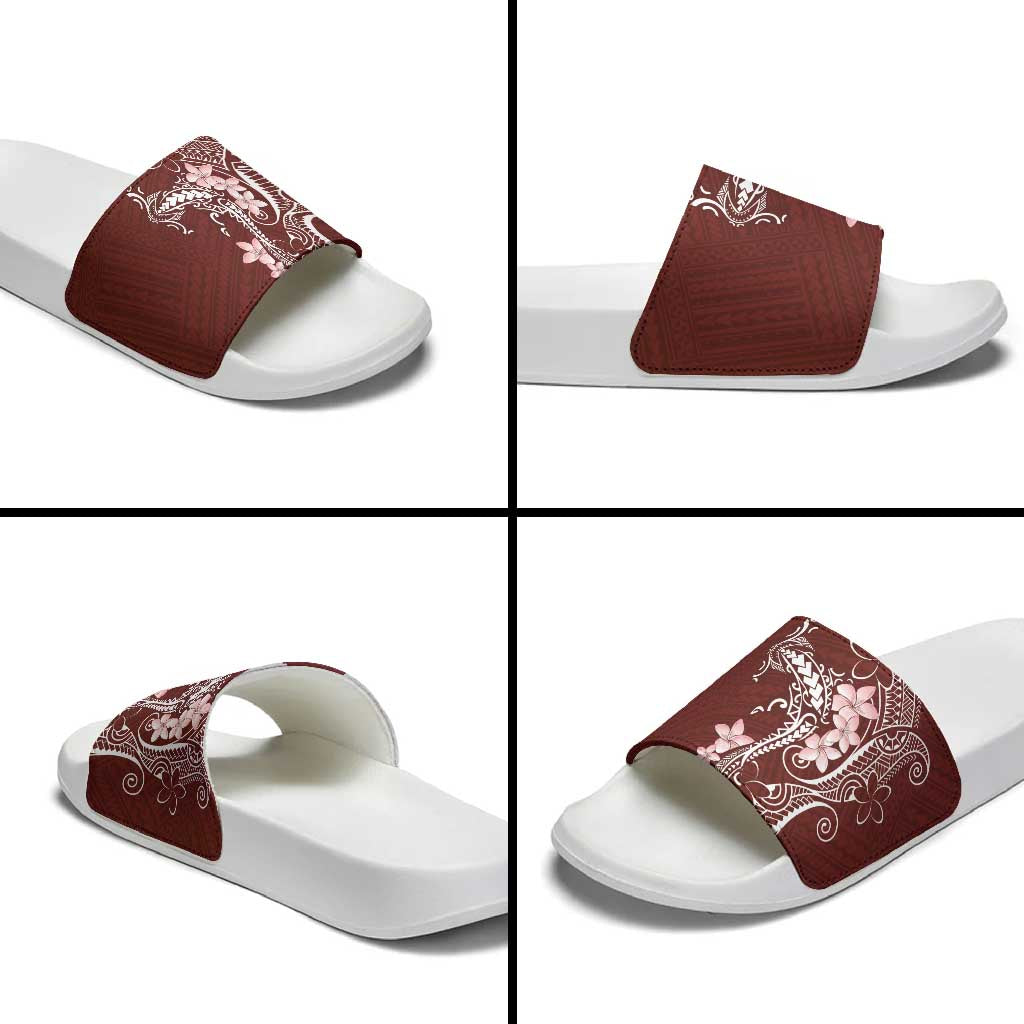 Oxblood Hawaii Slide Sandals Hammerhead Shark Tattoo Curve Polynesian - Polynesian Pride