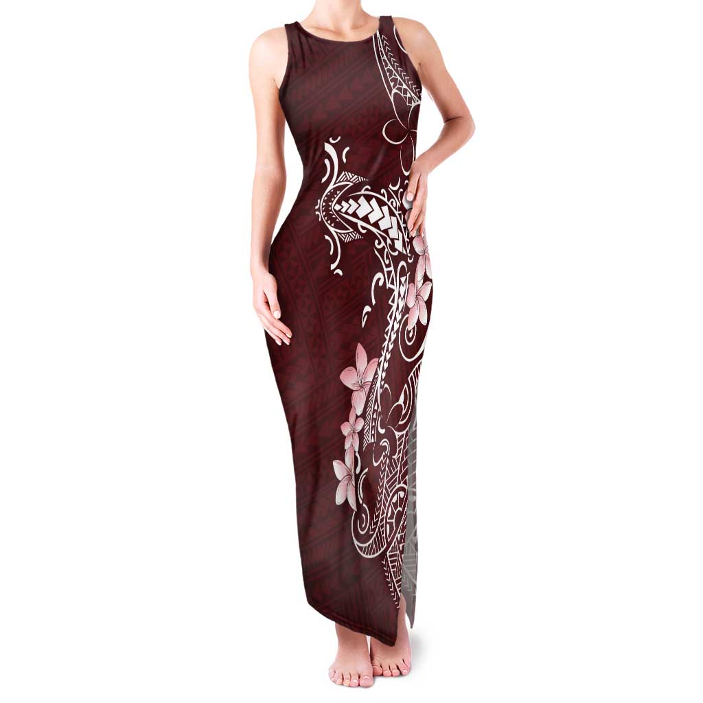 Oxblood Hawaii Tank Maxi Dress Hammerhead Shark Tattoo Curve Polynesian - Polynesian Pride
