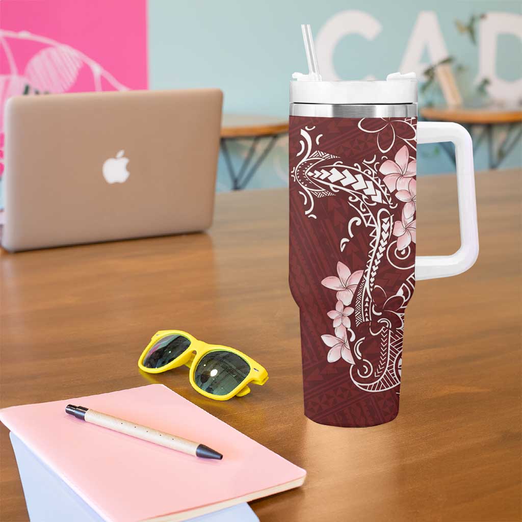 Oxblood Hawaii Tumbler With Handle Hammerhead Shark Tattoo Curve Polynesian - Polynesian Pride