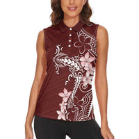 Oxblood Hawaii Women Sleeveless Polo Shirt Hammerhead Shark Tattoo Curve Polynesian - Polynesian Pride