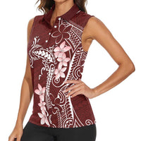 Oxblood Hawaii Women Sleeveless Polo Shirt Hammerhead Shark Tattoo Curve Polynesian - Polynesian Pride