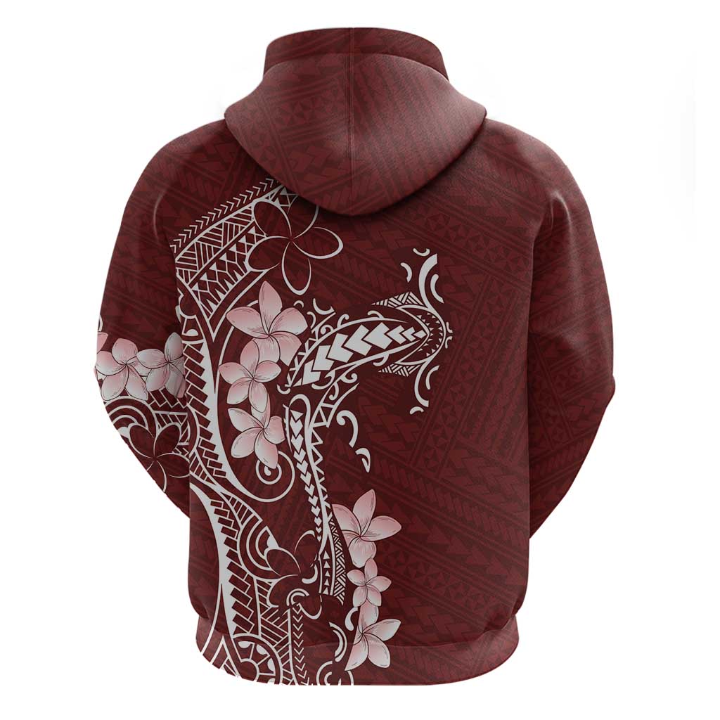 Oxblood Hawaii Zip Hoodie Hammerhead Shark Tattoo Curve Polynesian - Polynesian Pride