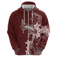 Oxblood Hawaii Zip Hoodie Hammerhead Shark Tattoo Curve Polynesian - Polynesian Pride