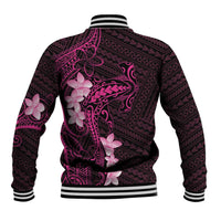 Pink Hawaii Baseball Jacket Hammerhead Shark Tattoo Curve Polynesian - Polynesian Pride
