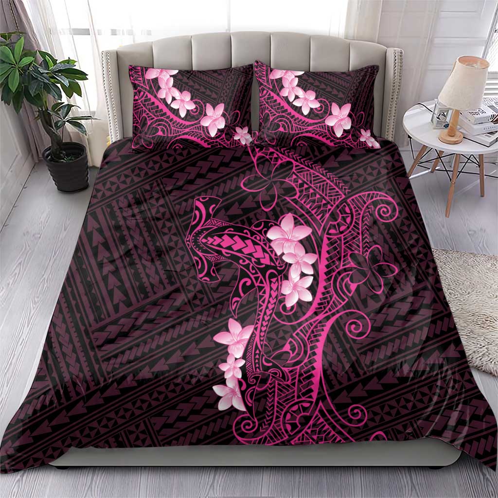 Pink Hawaii Bedding Set Hammerhead Shark Tattoo Curve Polynesian - Polynesian Pride
