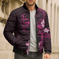 Pink Hawaii Bomber Puffer Jacket Hammerhead Shark Tattoo Curve Polynesian - Polynesian Pride