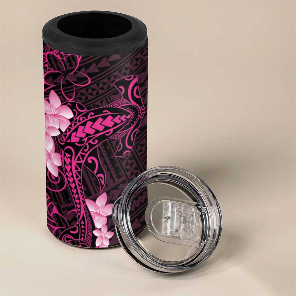 Pink Hawaii 4 in 1 Can Cooler Tumbler Hammerhead Shark Tattoo Curve Polynesian - Polynesian Pride