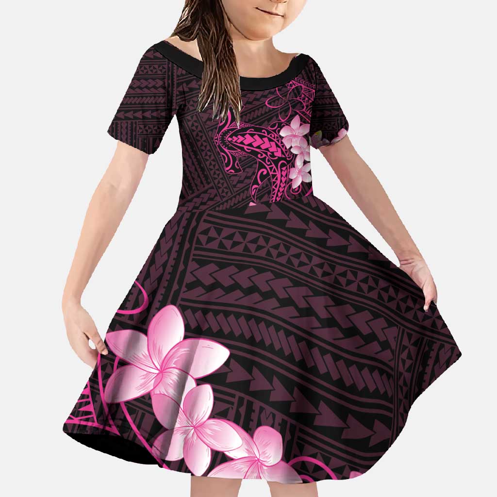 Pink Hawaii Family Matching Long Sleeve Bodycon Dress and Hawaiian Shirt Hammerhead Shark Tattoo Curve Polynesian - Polynesian Pride