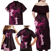 Pink Hawaii Family Matching Off Shoulder Maxi Dress and Hawaiian Shirt Hammerhead Shark Tattoo Curve Polynesian - Polynesian Pride