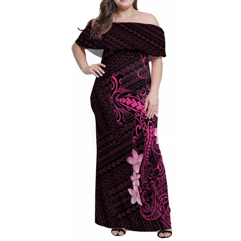 Pink Hawaii Family Matching Off Shoulder Maxi Dress and Hawaiian Shirt Hammerhead Shark Tattoo Curve Polynesian - Polynesian Pride