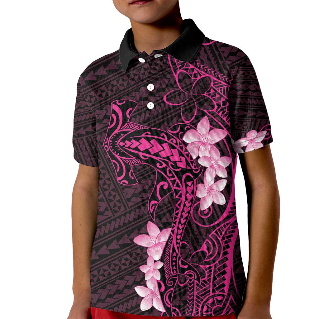 Pink Hawaii Kid Polo Shirt Hammerhead Shark Tattoo Curve Polynesian - Polynesian Pride