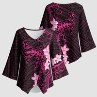 Pink Hawaii Kimono Sleeve Blouse Hammerhead Shark Tattoo Curve Polynesian - Polynesian Pride
