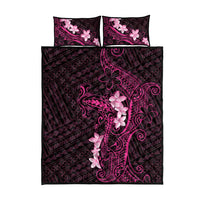 Pink Hawaii Quilt Bed Set Hammerhead Shark Tattoo Curve Polynesian - Polynesian Pride
