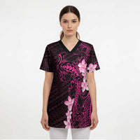 Pink Hawaii Scrub Top Hammerhead Shark Tattoo Curve Polynesian - Polynesian Pride